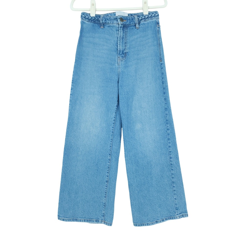 Habitual Wide Leg Jeans Women 4/27 Blue Braided Waist High Rise Boho Chic Retro